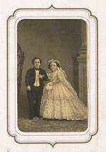 From the Fairy Wedding Album: Illustrated image of Charles S. Stratton and M. Lavinia Warren on their wedding day, arm in arm