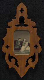 Framed illustration: Charles Stratton, M. Lavinia Warren, and baby