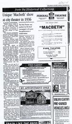 Unique Macbeth show at city theater in 1936