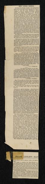 Newspaper: Frank Leslie's Illustrated Newspaper, Illustrations and feature on Lavinia Warren (2nd page)
