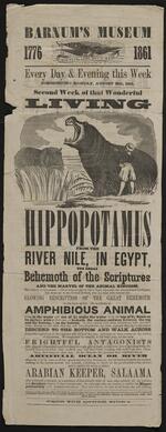 Handbill: Advertisement for Barnum's American Museum featuring the Living Hippopotamus and the Great Sea Lion, August 19, 1861