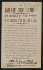Advertisement: "Millie-Christine the Renowned Two Headed Lady, 8th Wonder of the World" (verso)