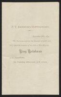 Invitation: Invitation to P.T. Barnum's Hippodrome featuring the visit of King Kalakaua in 1874