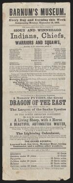 Handbill: Advertisement for performances of "Brunhilda! or Wake Not the Dead" at Barnum's American Museum, 1863 (verso)