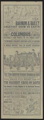 Handbill: The Barnum and Bailey Greatest Show on Earth for Woonsocket, June 20, 1893 featuring Imre Kiralfy's Columbus (verso)