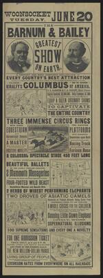 Handbill: The Barnum and Bailey Greatest Show on Earth for Woonsocket, June 20, 1893 featuring Imre Kiralfy's Columbus