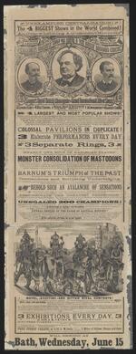 Handbill: P.T. Barnum's and the London Circus [...] for Bath, Maine, June 15, 1881