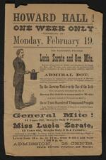 Handbill: The Wonderful Wonders Lucia Zarate and Gen. Mite and Admiral Dot at Howard Hall for starting Monday, February 19, 1877