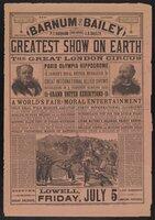 Courier: Barnum and Bailey Greatest Show on Earth and the Great London Circus for Lowell, July 5, 1889 [red paper]