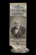 Physical object: Ribbon for dedication of statue of P.T. Barnum at Seaside Park, Bridgeport, Conn.