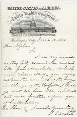 059 [Rep.] J[ames] E. English, Washington City, DC, to George Stevens Esq., June 13, 1864