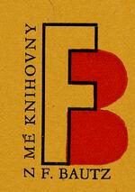 Book plate depicting red and black.  Owner's initials 'F' in red, 'B' in black