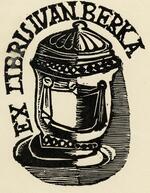 Book plate depicting A large vase/pot with simple design, slightly abstract