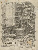 Book plate depicting The owner's library and writing desk