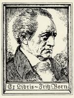 Book plate depicting Portrait of a man, likely the owner