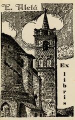 Book plate depicting Castle; high tower on a cloudy day