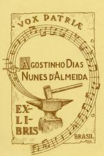 Book plate depicting Hammer and anvil at center circled by a string of musical notes