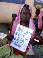 Darfuri girl in the Djabal Refugee Camp with drawing