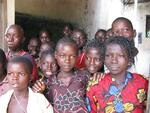 Childen gather outside a school in the Central African Republic