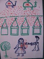 Children's drawing of violence in Darfur, drawn by girls at the Djabal Refugee Camp in Gasbeda, Central African Republic