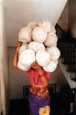 Worker Carries Nepali Carpet Wool On Her Head
