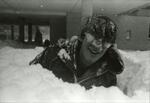 Student with snow-covered glasses during Blizzard of 1978