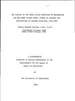 History of the Rhode Island Institute of Instruction and the Rhode Island Normal School as Agencies and Institutions of Teacher Education, 1845-1920