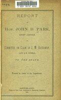 Report of Hon. John D. Park, chief justice, as Committee on Claim of J.M. Hathaway, late Q.M. General, vs. the State