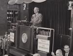 Harry S. Truman speaking from a train platform, Union Station, Hartford