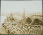 Bulkeley Bridge construction: track work near western abutment, Hartford