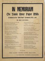 In memoriam : the Yantic River Paper Mills, cremated at the "Mill Pond" Crematory Feb. 3, 1913 : Ode (owed) to the creditors.Yantic River Paper Mills. Ode (owed) to the creditors ..