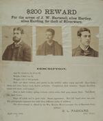 $200 reward for the arrest of J.W. Hartstall, alias Hartley, alias Harding,