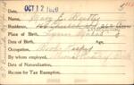Voter registration card of Mary E. Beattie, Hartford, October 12, 1920