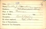 Voter registration card of Bertha J. Beaudoin, Hartford, October 12, 1920