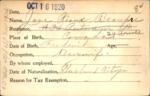 Voter registration card of Jane Rioux Beaupre, Hartford, October 16, 1920
