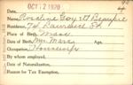 Voter registration card of Rosaline Goyett Beaupre, Hartford, October 12, 1920
