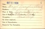 Voter registration card of Hazel Meagher Beck, Hartford, October 13, 1920
