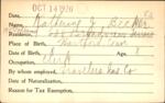 Voter registration card of Katherine J. Becker, Hartford, October 14, 1920