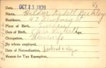 Voter registration card of Hildur Lindell Beckley, Hartford, October 13, 1920