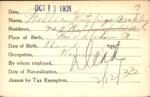 Voter registration card of Nellie Hutchings Beckley, Hartford, October 13, 1920