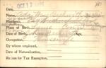 Voter registration card of Ada Way Beckwith, Hartford, October 12, 1920
