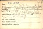 Voter registration card of Elizabeth Downey Beckwith, Hartford, October 19, 1920