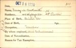 Voter registration card of Inez M. Beckwith, Hartford, October 16, 1920