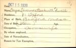 Voter registration card of Myra Livermore Beckwith Ewell, Hartford, October 15, 1920