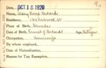 Voter registration card of Mary Roux Bedard, Hartford, October 16, 1920
