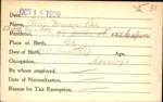Voter registration card of Ollie Moman Bee, Hartford, October 15, 1920