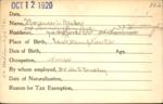 Voter registration card of Florence L. Beebe, Hartford, October 12, 1920