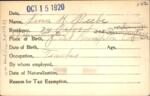 Voter registration card of Lina H. Beebe, Hartford, October 15, 1920