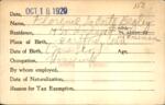 Voter registration card of Florence LaPorte Begley, Hartford, October 18, 1920