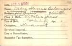 Voter registration card of Mary Harris Belanger Hartford, October 18, 1920